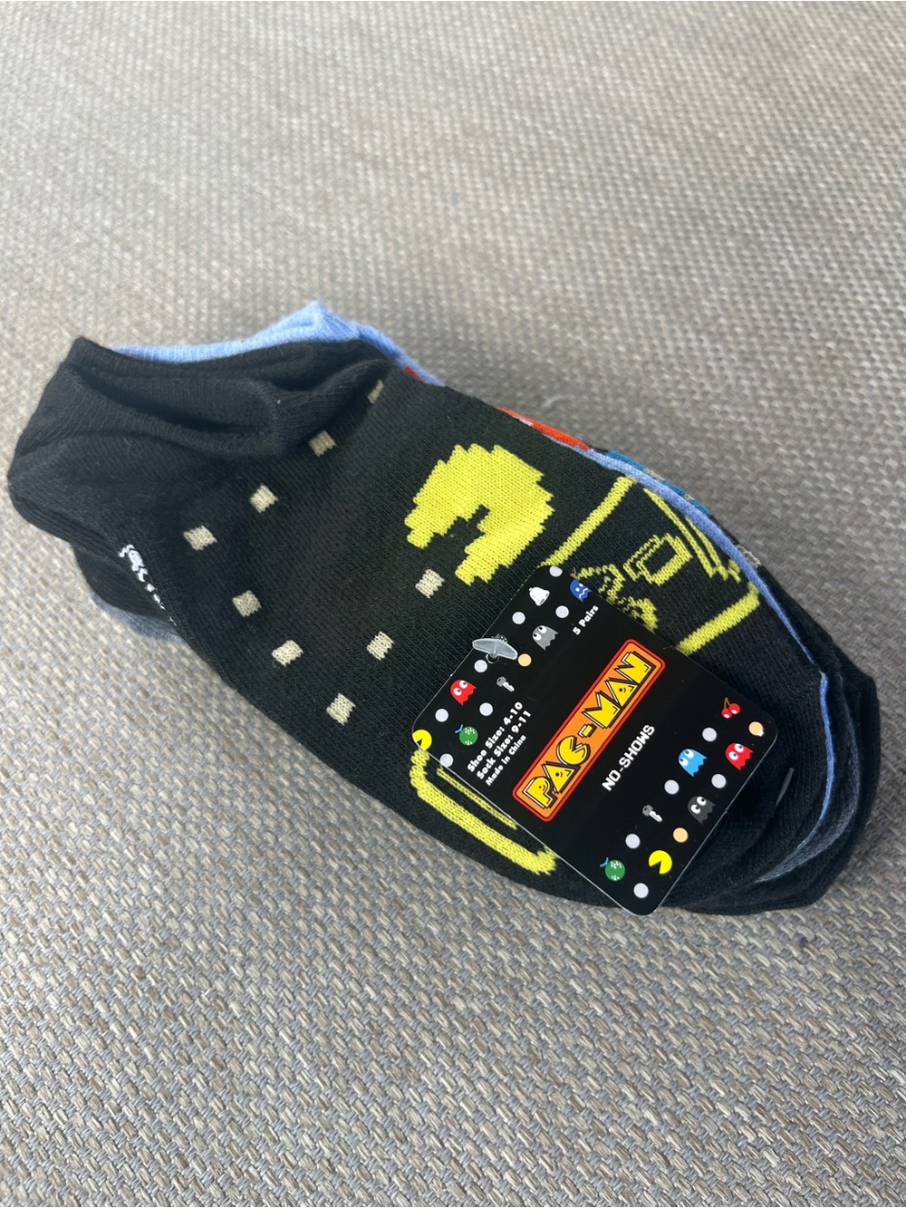 NWT Unisex Black No-Show PAC Man Socks - Retro Arcade Design- 5 pair